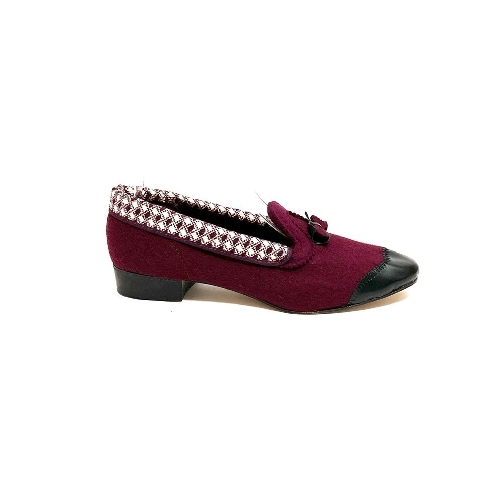 Vintage 1960s deadstock maroon felted wool outside slippers